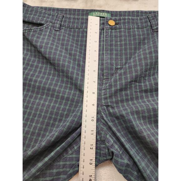 Ralph Lauren Plaid High Rise Straight Leg Pant Size 18 Blue Green Stretch Cotton - Picture 9 of 12